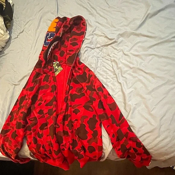 Bape | Jackets & Coats | Red Bape Hoodie Kids Medium | Poshmark